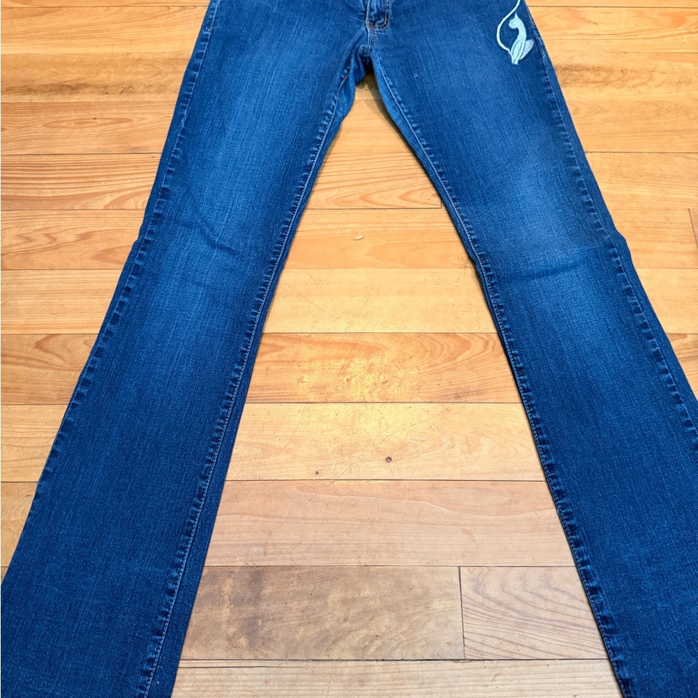 Vintage y2k Baby Phat Blue Bootcut Jeans with Embroidery
